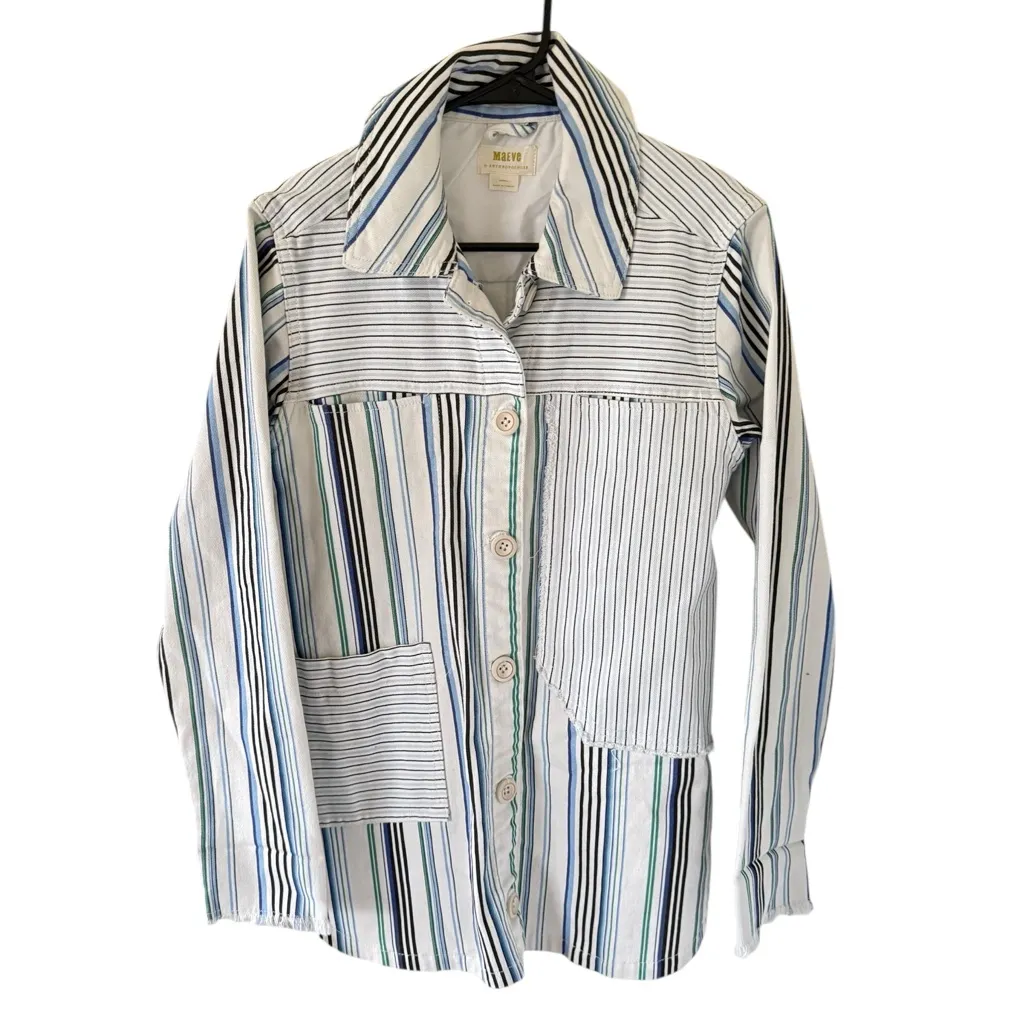 Anthropologie Maeve Multicolor Striped Shirt Jacket - Image 7