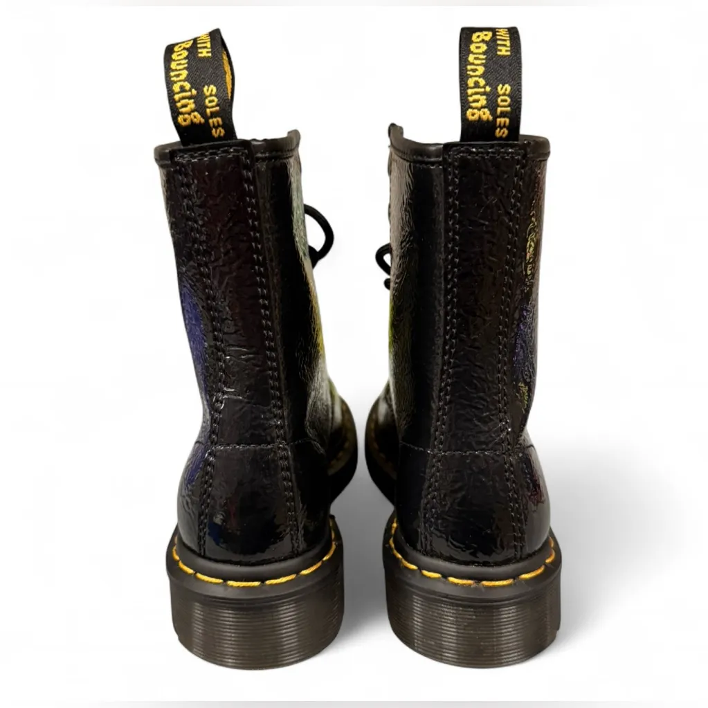 Dr. Martens Shiny Black Boots with Yellow Stitching - Image 3