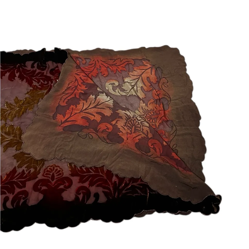 Vintage Velvet Burnout Scarf Shawl Head Wrap Forest Fairy Grunge Whimsy Brown - Image 3