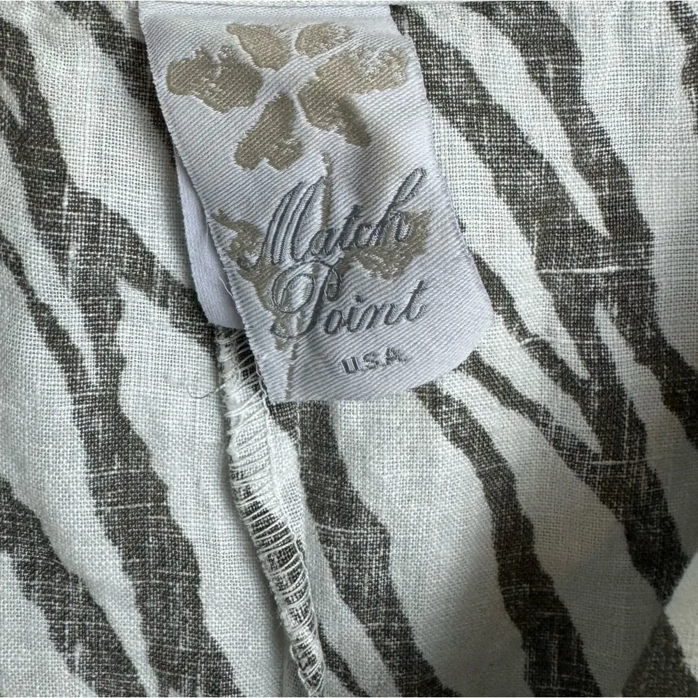 Match Point 100% Linen Tunic Dress Zebra Stripe Womens Sz Medium Cowl Neck Gray - Image 6