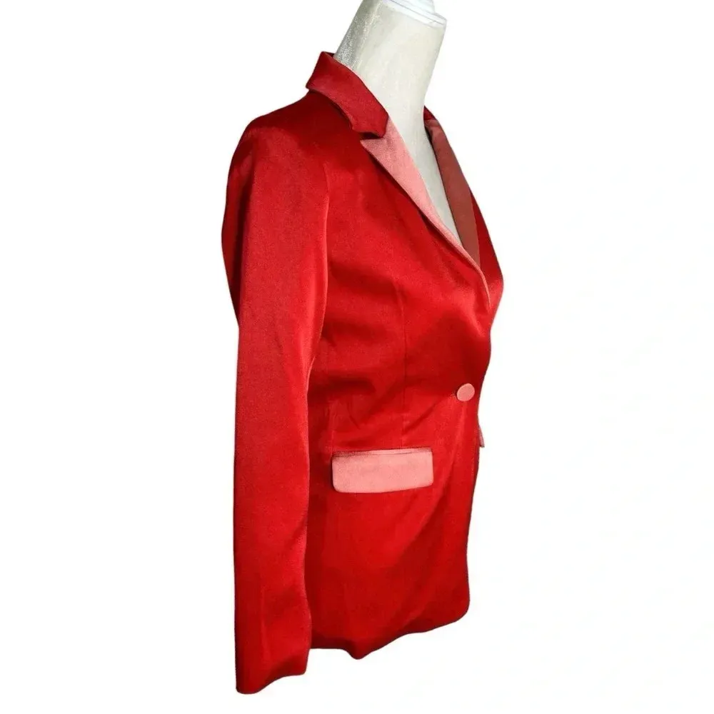 ALEXIS Nevra Satin Trim Blazer Jacket In Red Size XS - Image 8