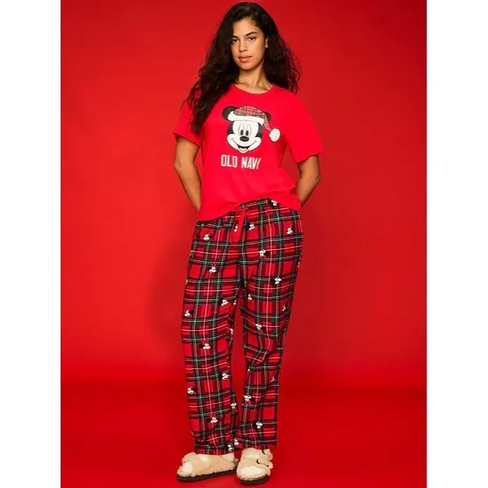 Old Navy Womens 2X Disney Red Plaid Flannel Pajama Pants Mickey Minnie Christmas - Image 3
