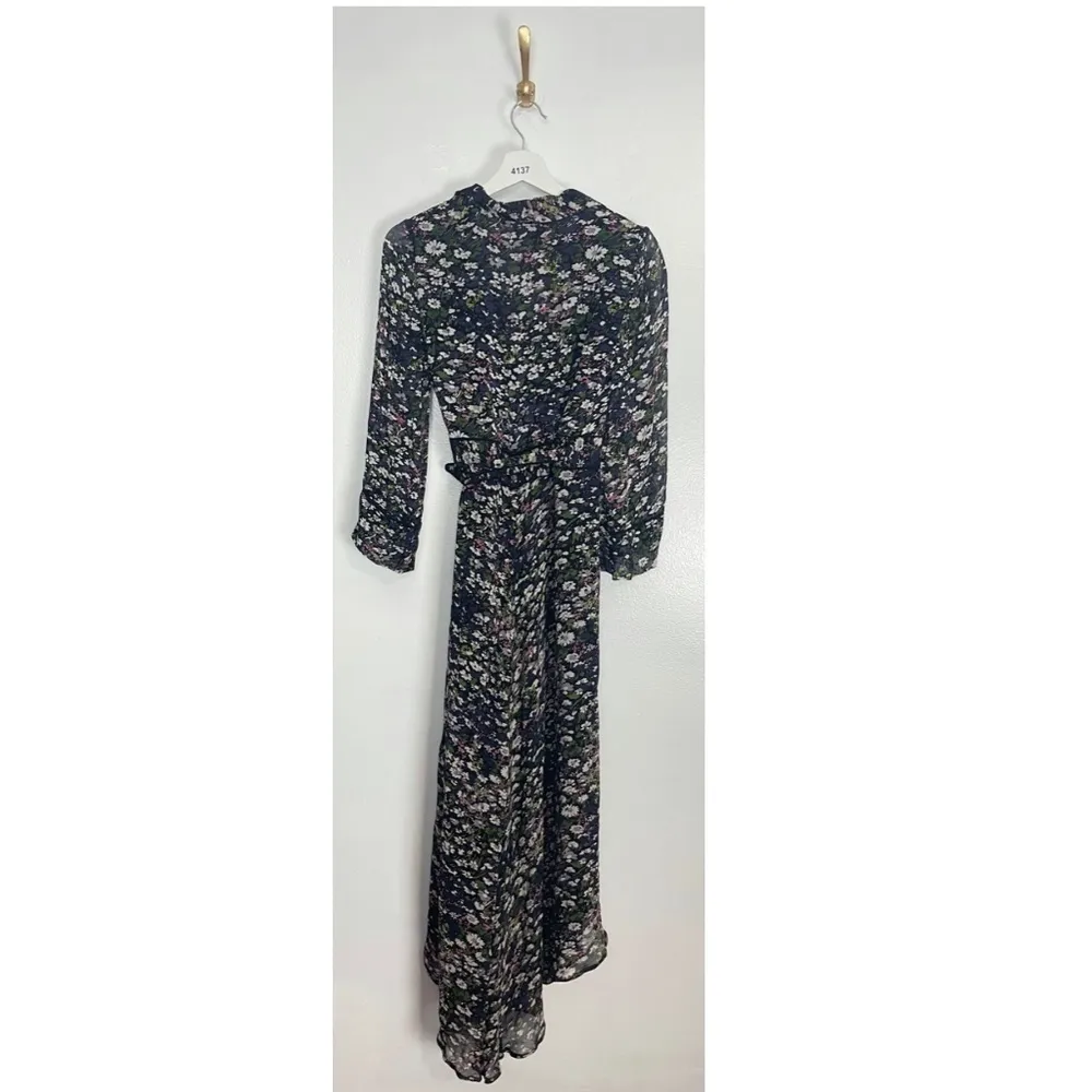 GANNI Floral Print Georgette Wrap Dress in Black Size EU 34 // US 2 - Image 8
