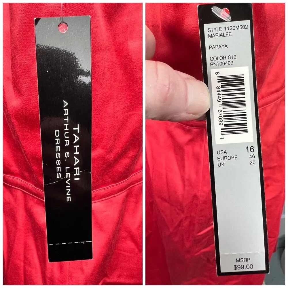 Tahari Arthur S. Levine Papaya Sleeveless Shift Dress V-Neck Size 16 - Image 4