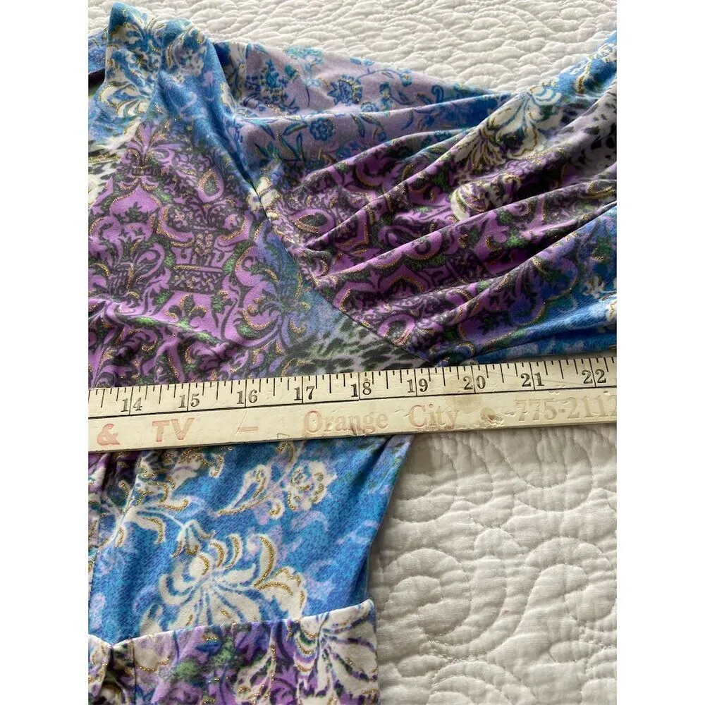 Bisou Bisou Kimono Robe Floral Bell Sleeve Wrap Tie Size L Multicolor Romantic - Image 13