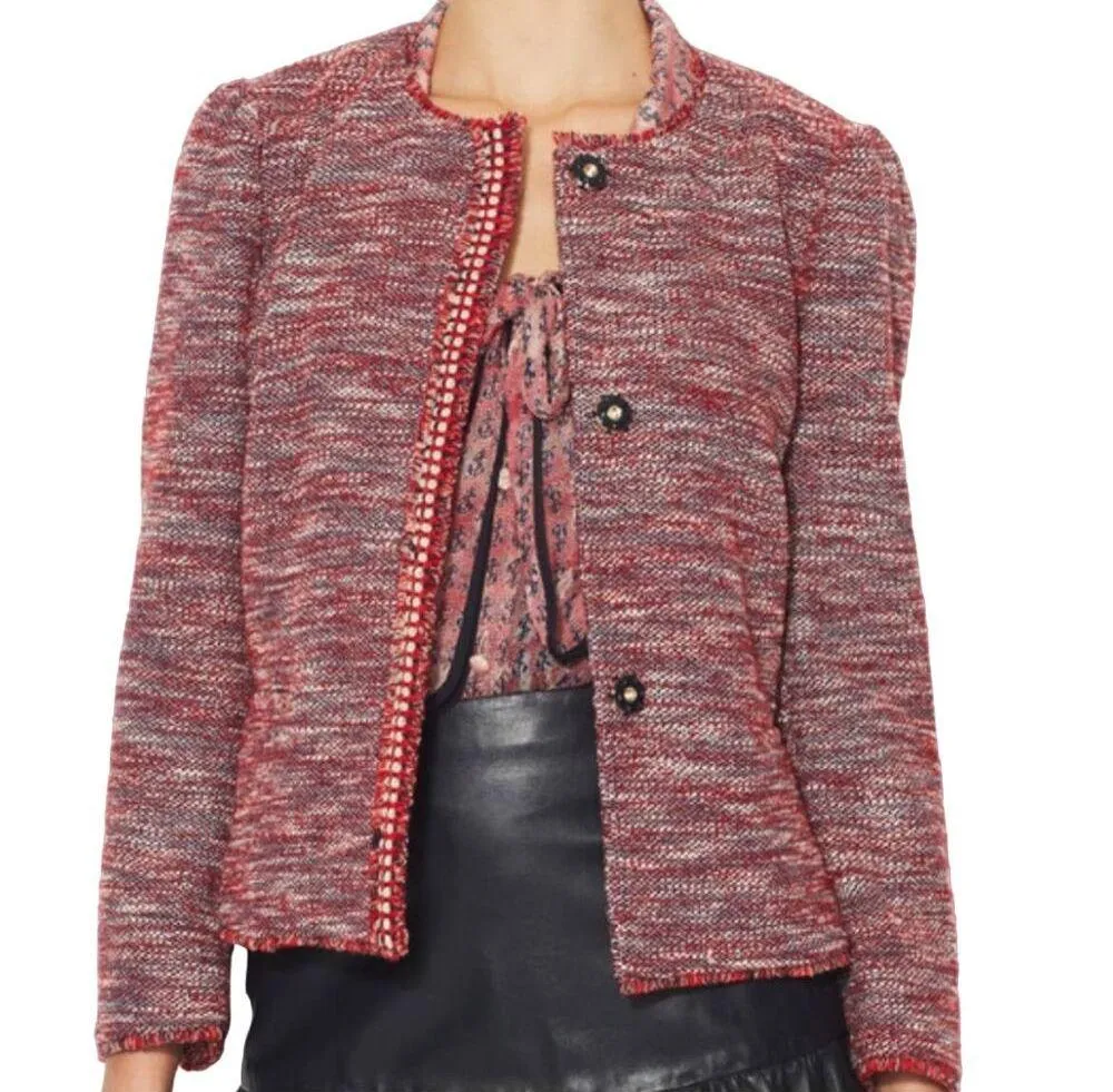 RED VALENTINO Red Tweed Blazer Jacket Snap Front Metallic Giacca ITALY 46 8 EUC - Image 6