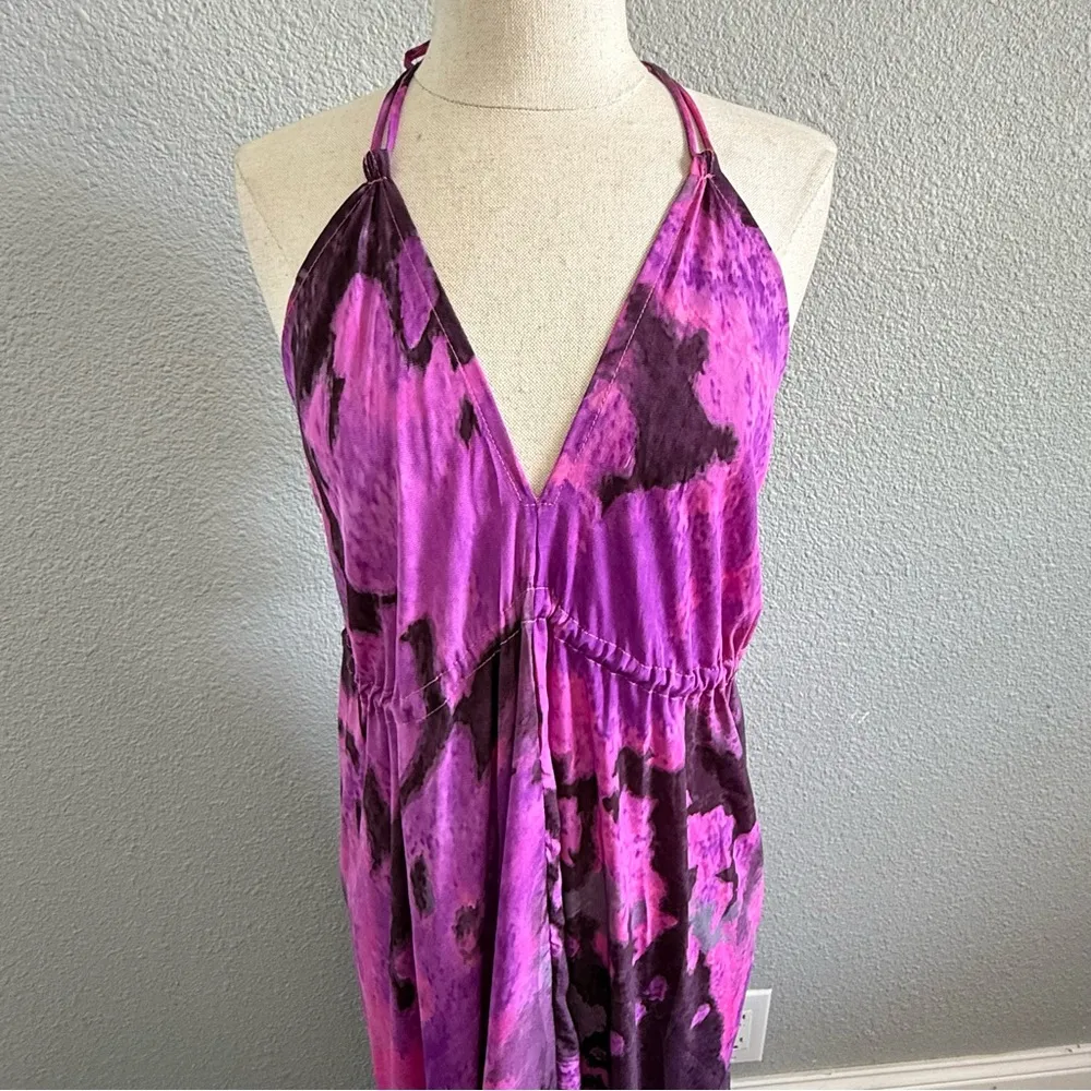Sun+Soul Silk Blend Halter‎ Tie Dye Dress One Size Flowy Purple - Image 5