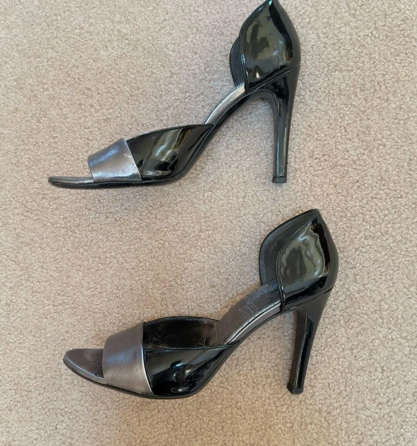 Gucci Gunmetal Silver Gray Leather D'Orsay Peep-toe Heels 8.5 - Image 4