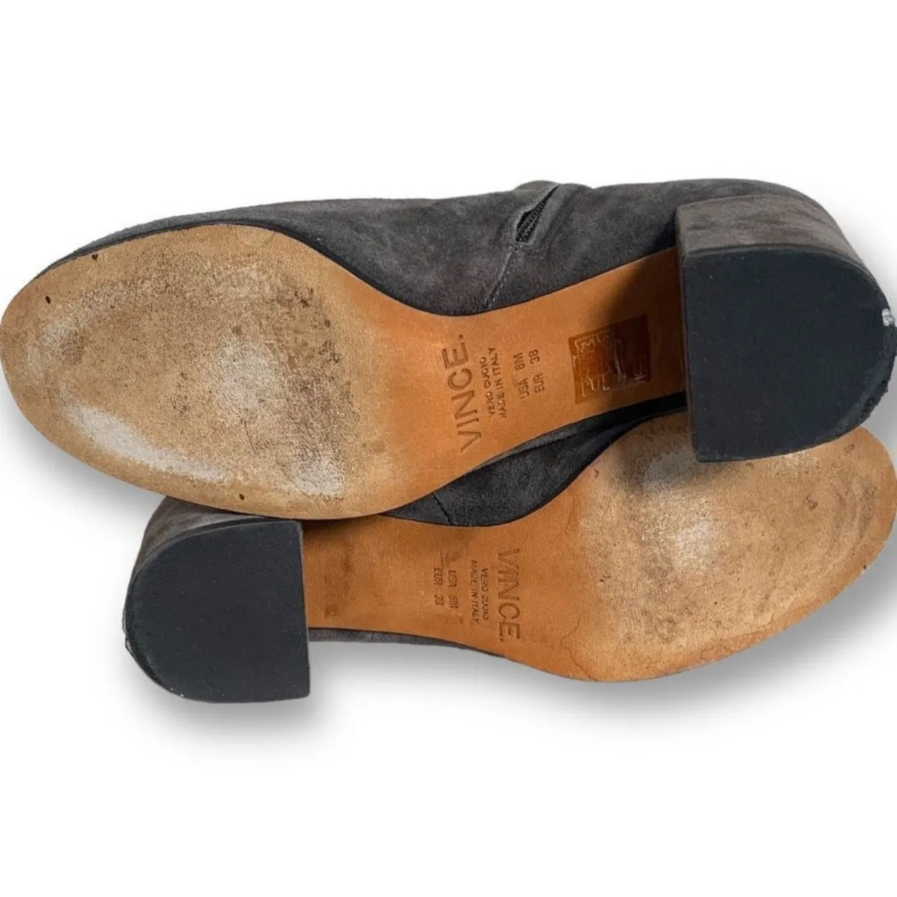 Vince Blakely Bootie Steel Gray Suede Leather Round Toe Block Heel Ankle Boots 8 - Image 7