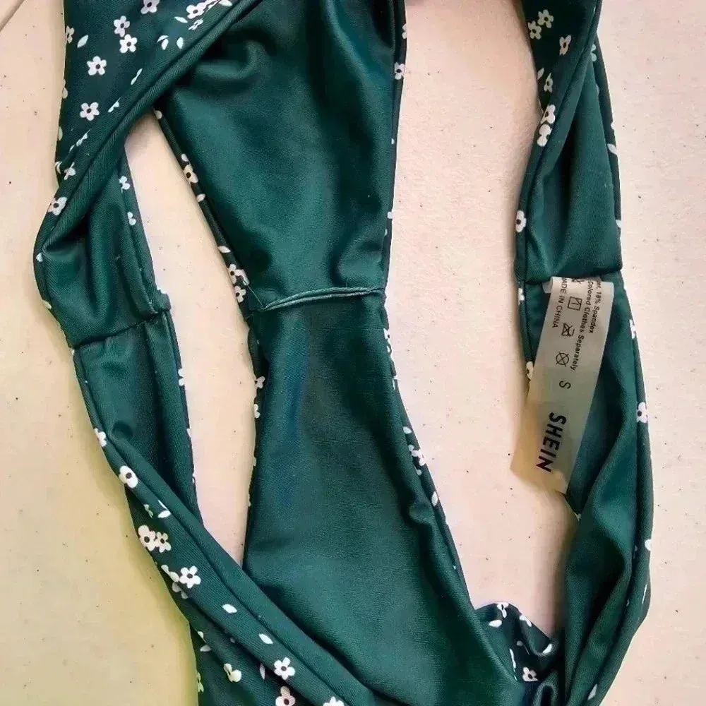 Green Floral Print Bikini‎ Bottom Swimwear Small - Image 4