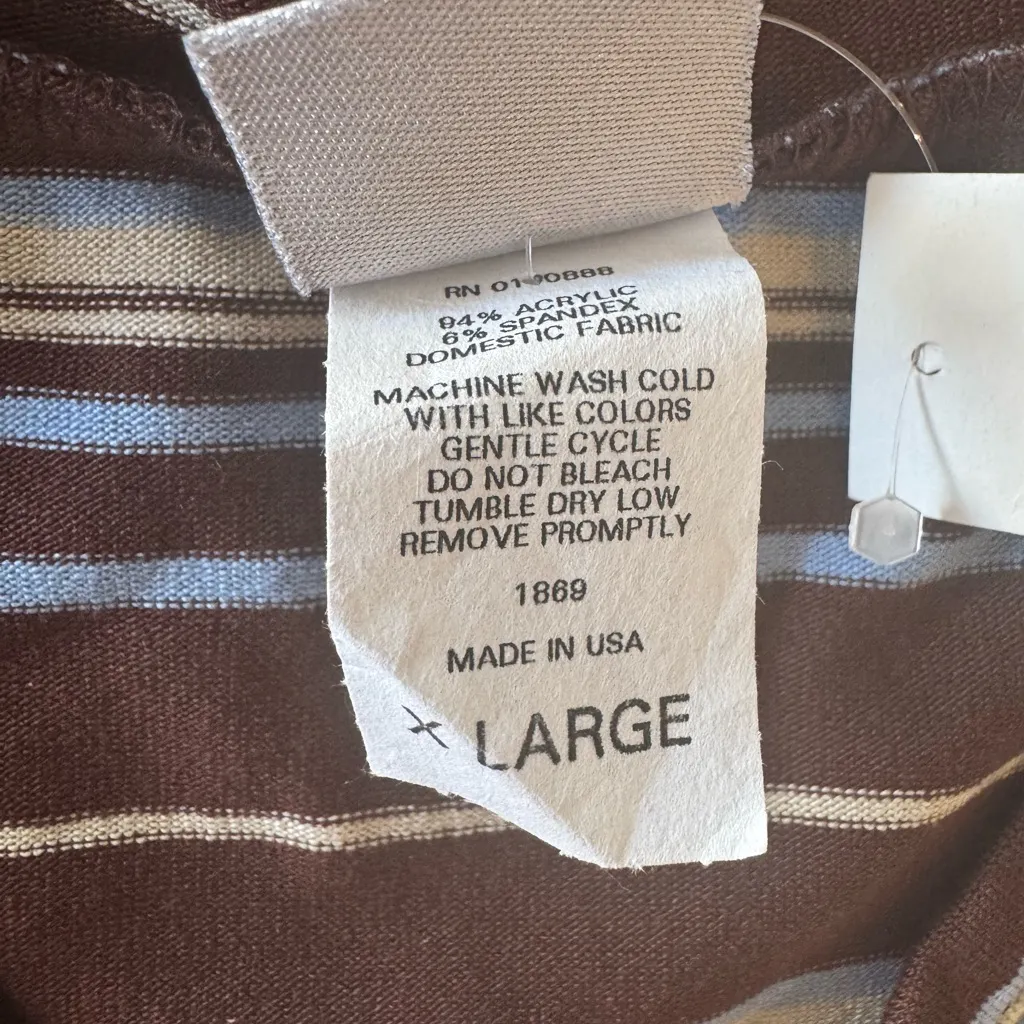 Vintage 00s Y2K “Anchor Blue” Brand Striped Brown Hoodie Top Shirt Size XL-NWT - Image 12