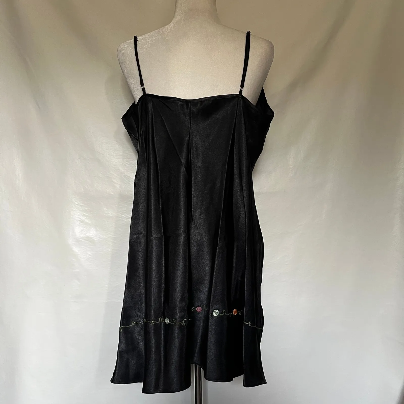 Vtg Y2K Embroidered Slip Dress Sz L Goth Fairy Embroidered Satin Delicates Black - Image 7
