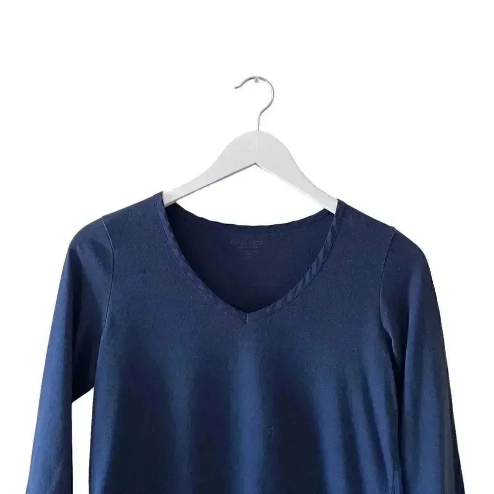 Nautica Navy Sleepwear V-Neck Long Sleeves Cozy Soft Pajama Top SZ Small # 1370 - Image 3