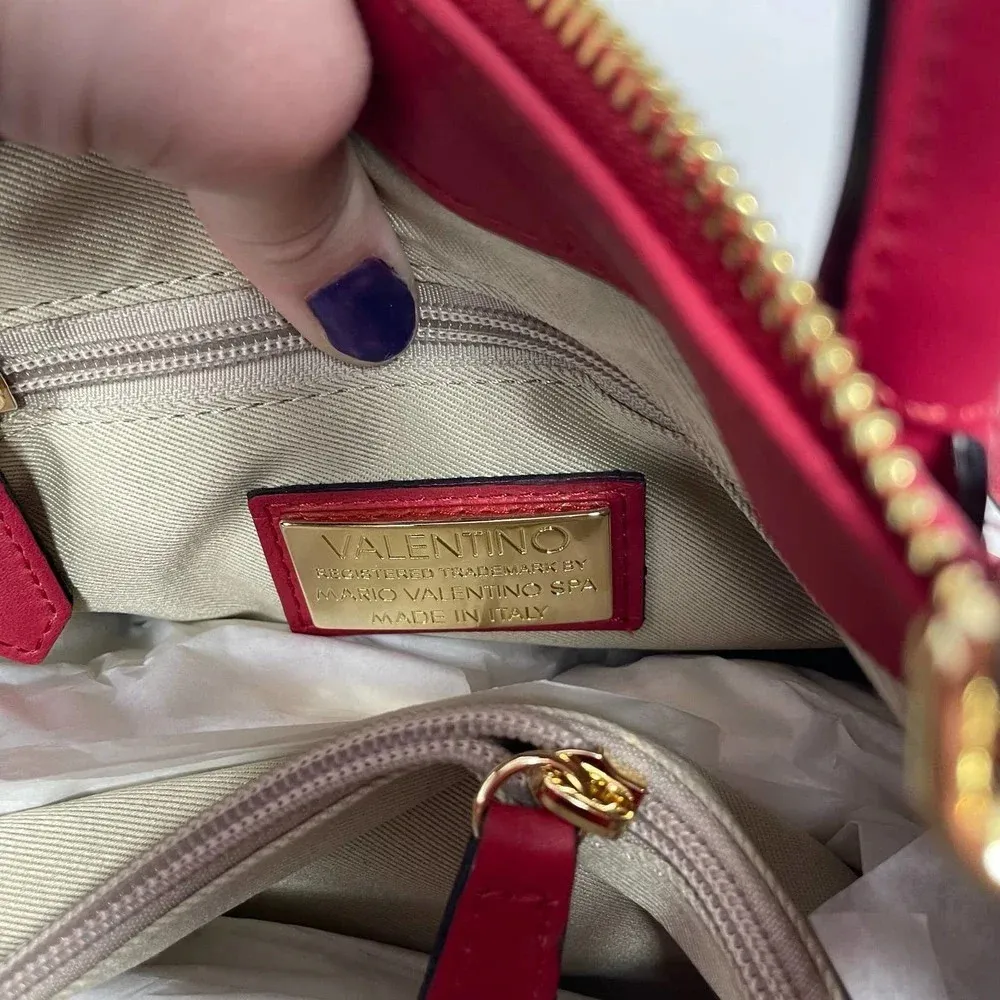 Mario Valentino Ally Leather Embossed Satchel Crossbody Bag‎ Lipstick Red - Image 10