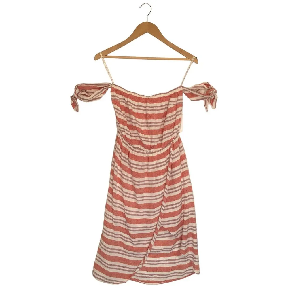 New Lovers And Friends Womens XS Mira Linen Off Shoulder Midi Striped Dress Pink - Image 2