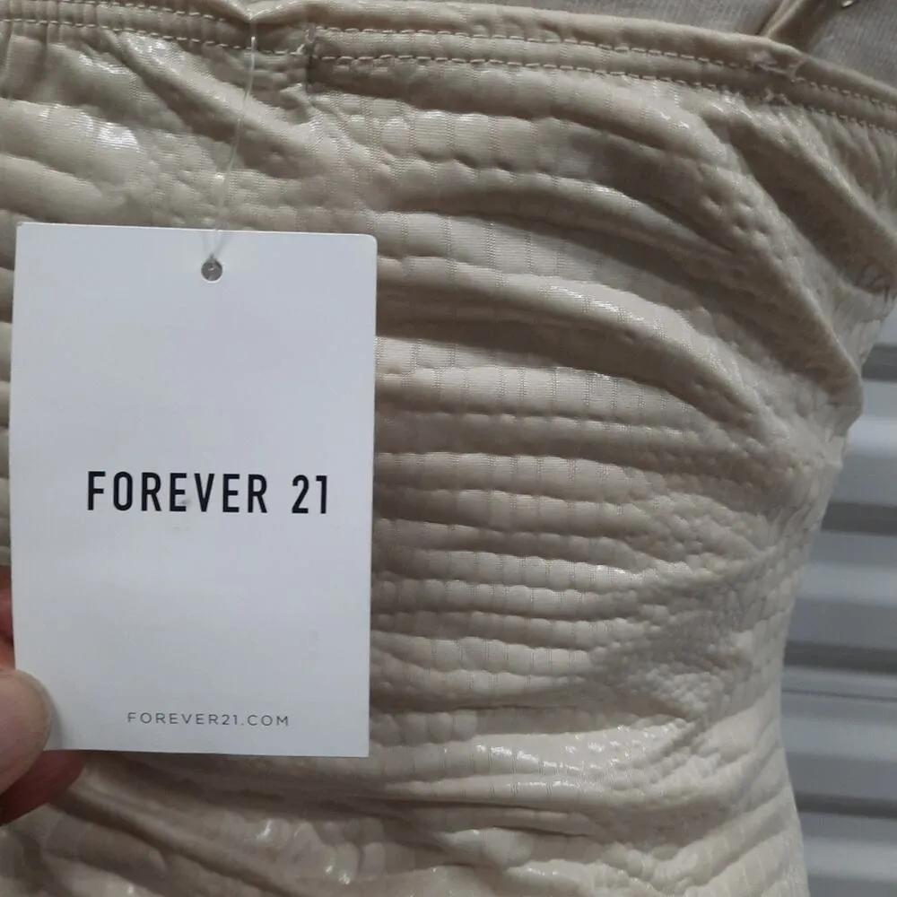 Forever 21 Bodycon Stretch Knit Midi Dress Womens Small Cream Croc Print Sexy - Image 6