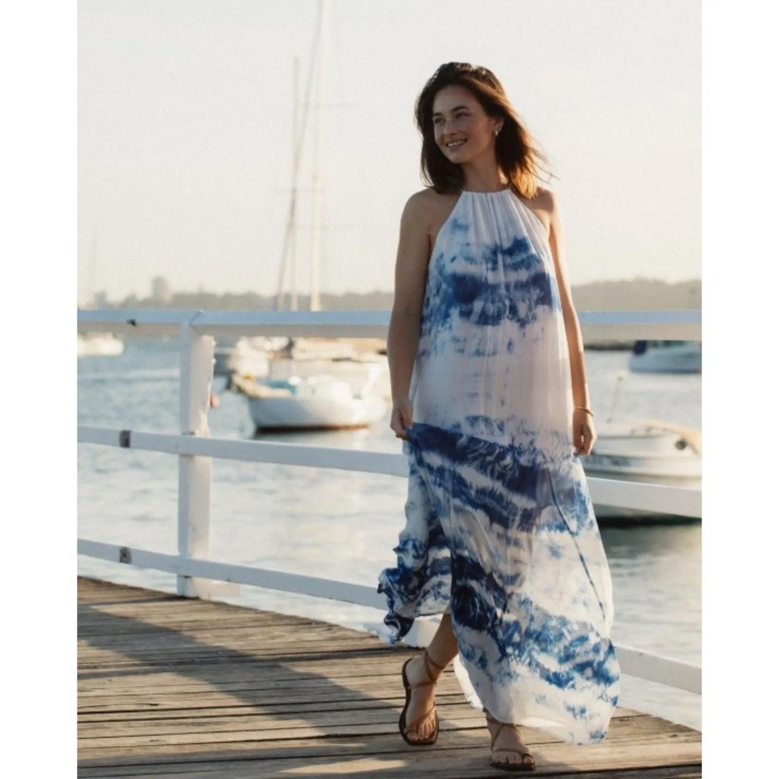 YFB Elie Trapeze Halter Swing Maxi Dress in Green Tie Dye Jupiter Wash XS NWT - Image 12