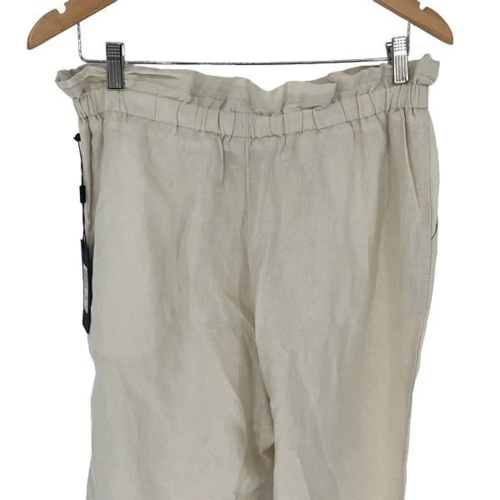 Donna Karan Womens Paperbag‎ Waist Cuffed Linen Pants Morning Dew Medium NWT - Image 6