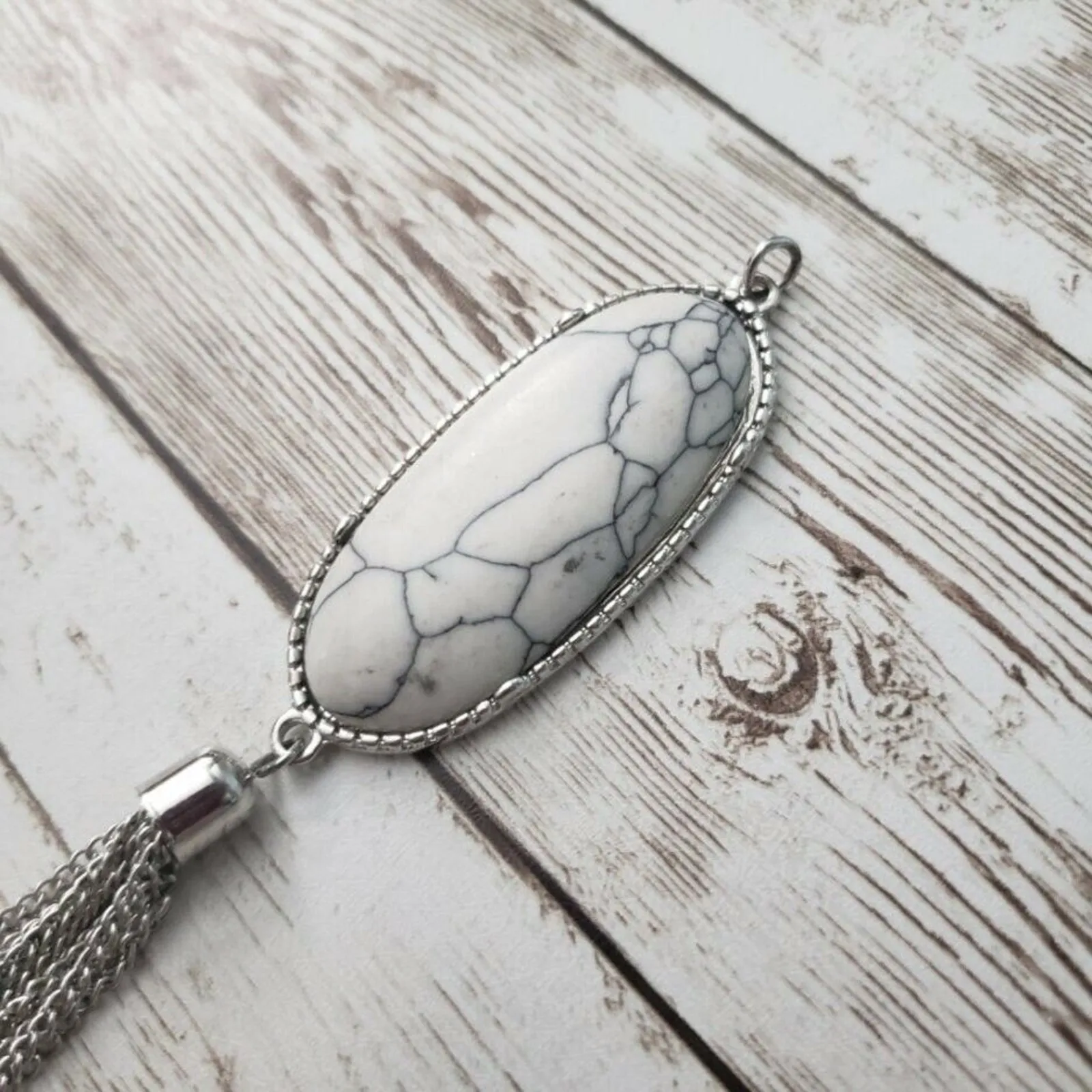 Vintage Pendant Marbled Pattern with Dangle Large Statement - Image 3