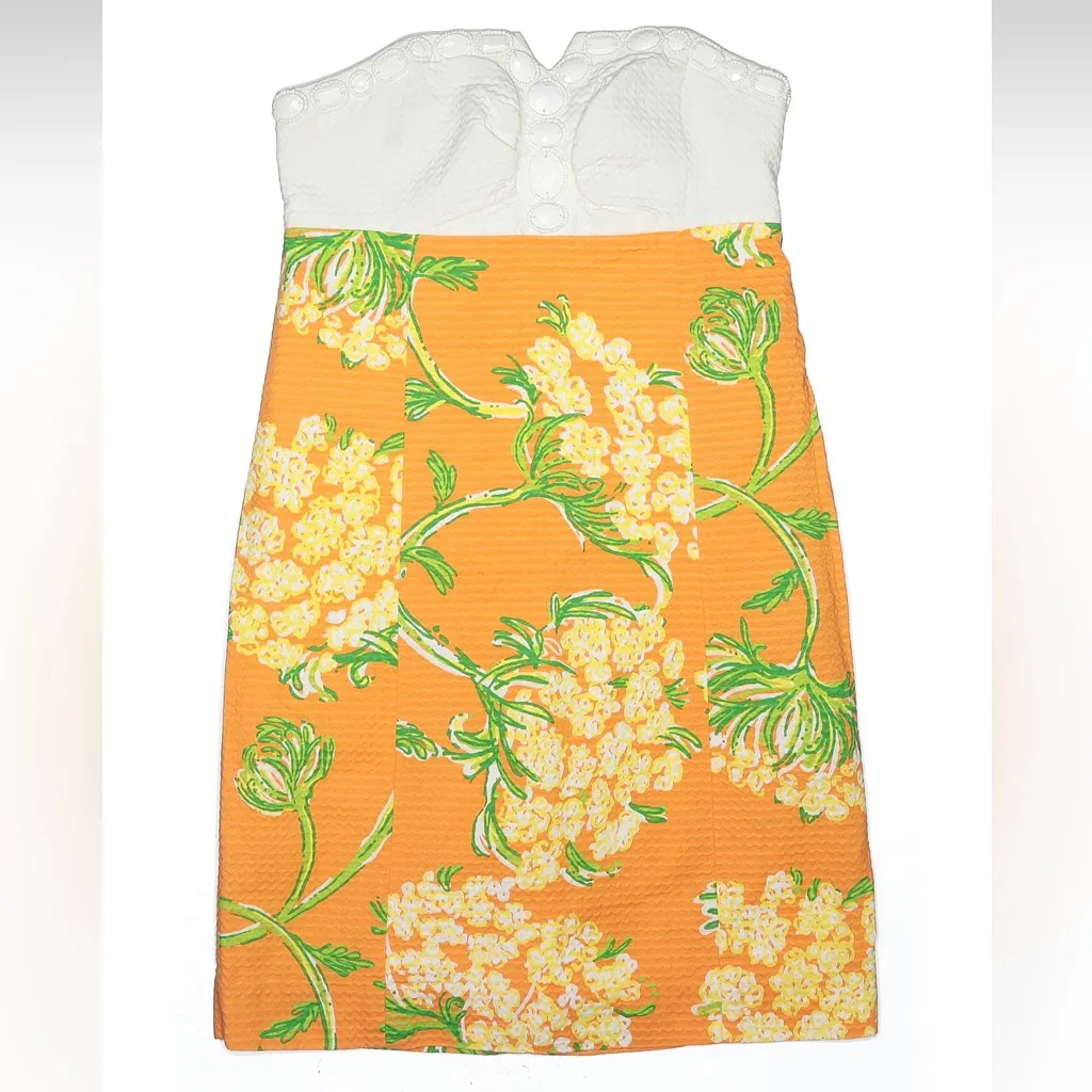 Lilly Pulitzer Orange Floral Strapless Dress Jacquard Lace by the Docks Size 0 - Image 3