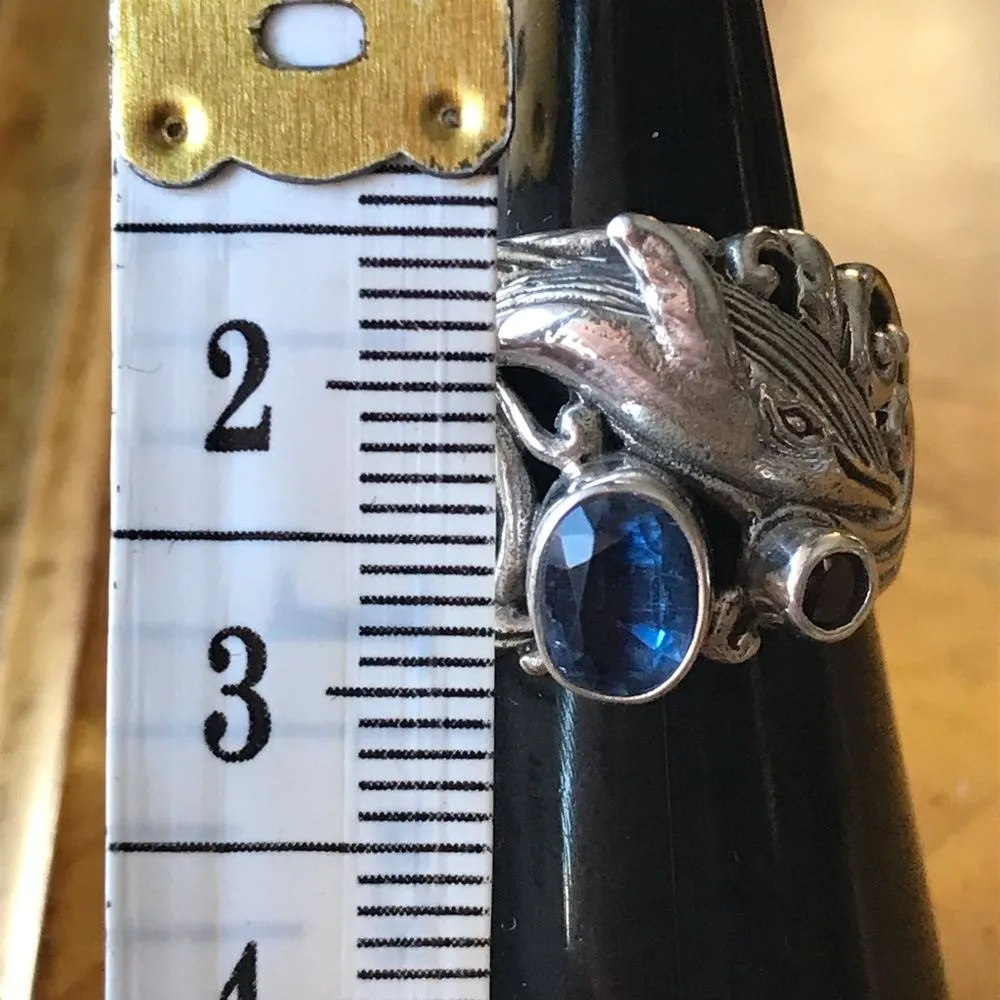 Natural Kyanite Chrome Diopside Garnet Sterling Silver Dolphin Ring Size 6 - Image 5