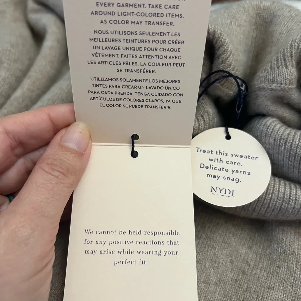 NYDJ 100% Cashmere Turtleneck Sweater Pullover Taupe Size L NWT - Image 5