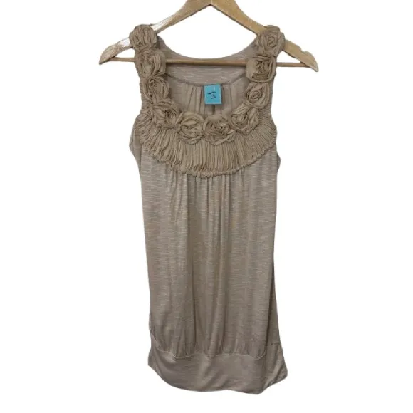 HIP Y2K 00s Beige Rosette Rouched Sleeveless Top Size S - Image 2