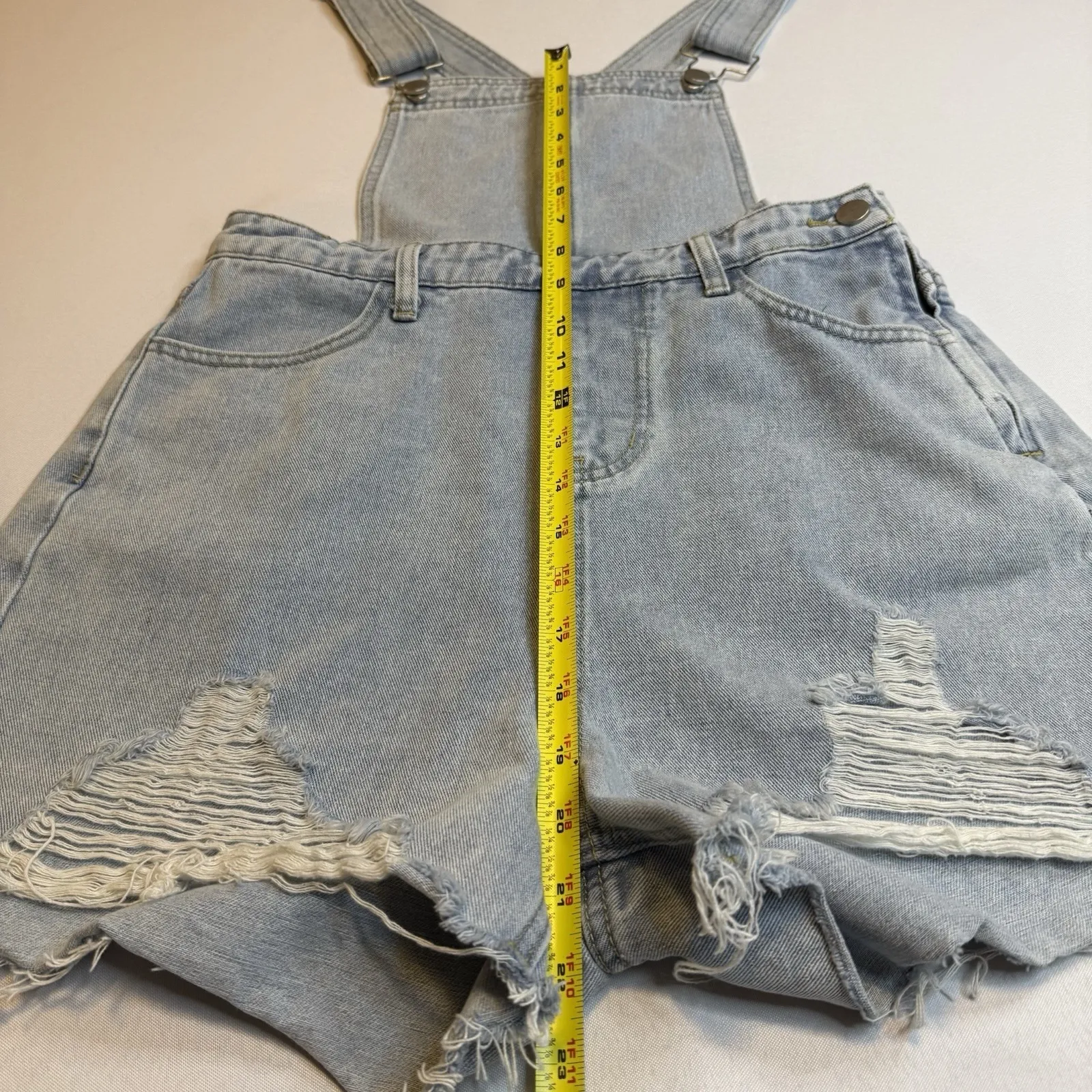 Cider Women Light Wash Distressed High Rise Denim Jean‎ Shorts Romper Playsuit # - Image 10