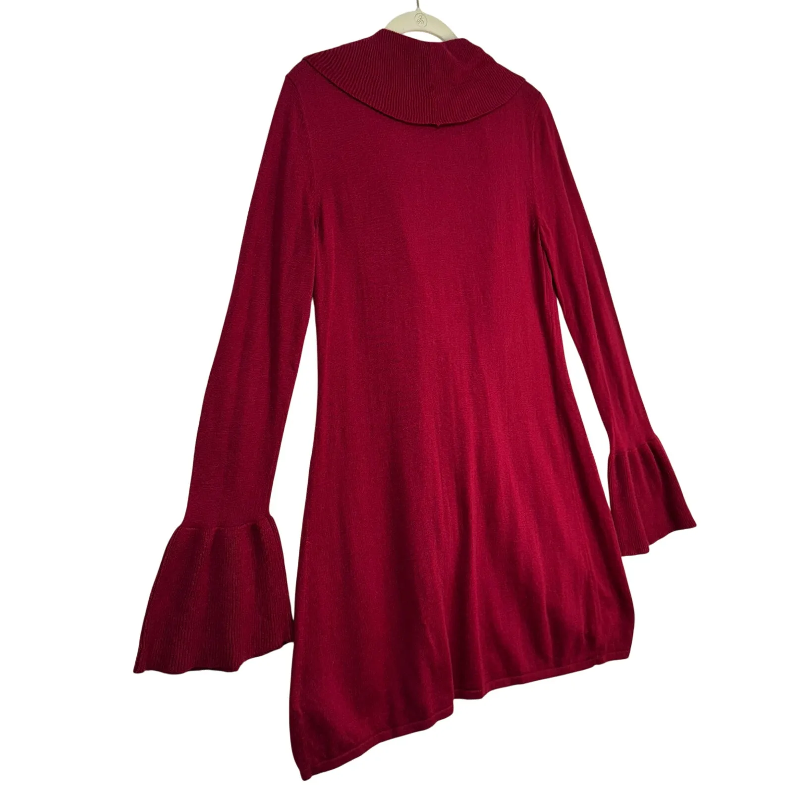 White House Black Market Dark Red Knit Ruffled Cardigan Size Medium Y2K Clueless - Image 5