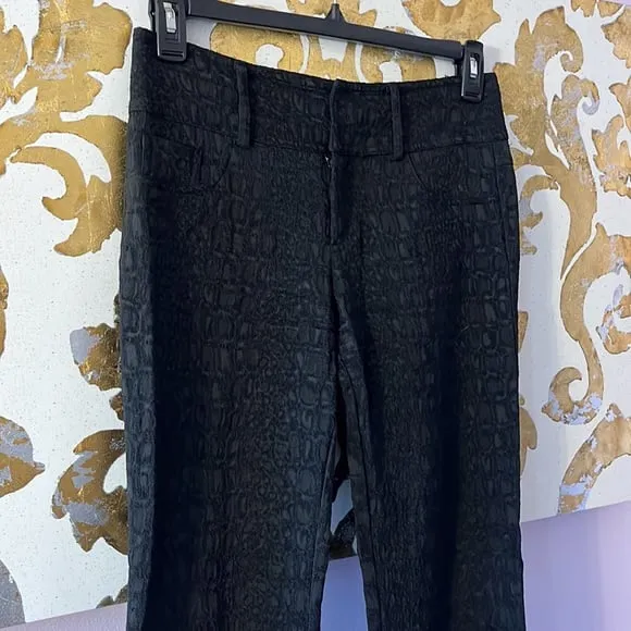Caché Luxe Size 4 Black Animal Print Textured‎ Slim Flare Pants - Image 2