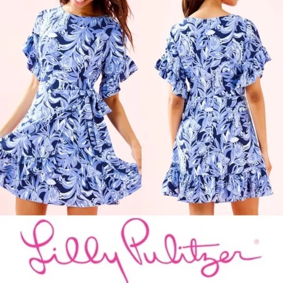 Lilly Pulitzer Darlah Blue and White ocean palm Dress 2025  NWOT - Image 2