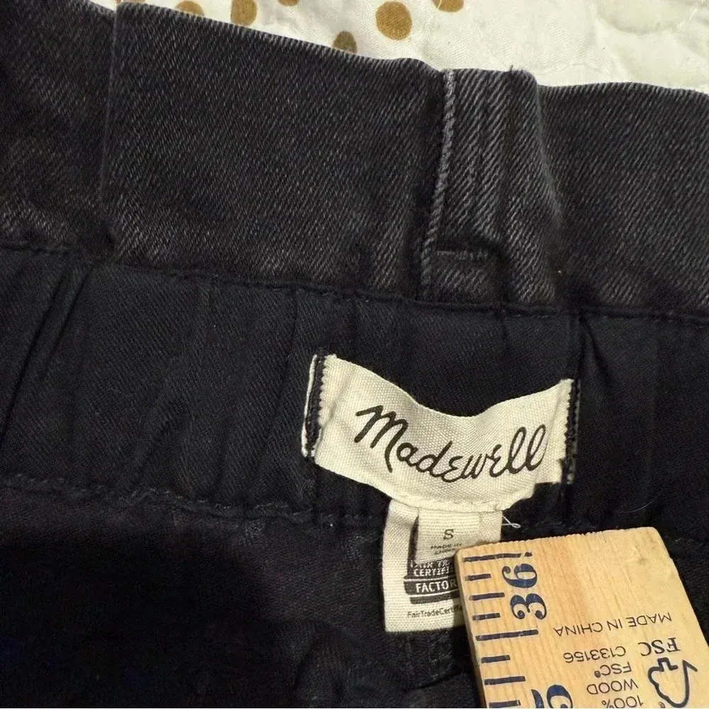 Madewell STRETCH DENIM PAPERBAG MINI SKIRT IN LUNAR WASH Black size Small Belted - Image 7