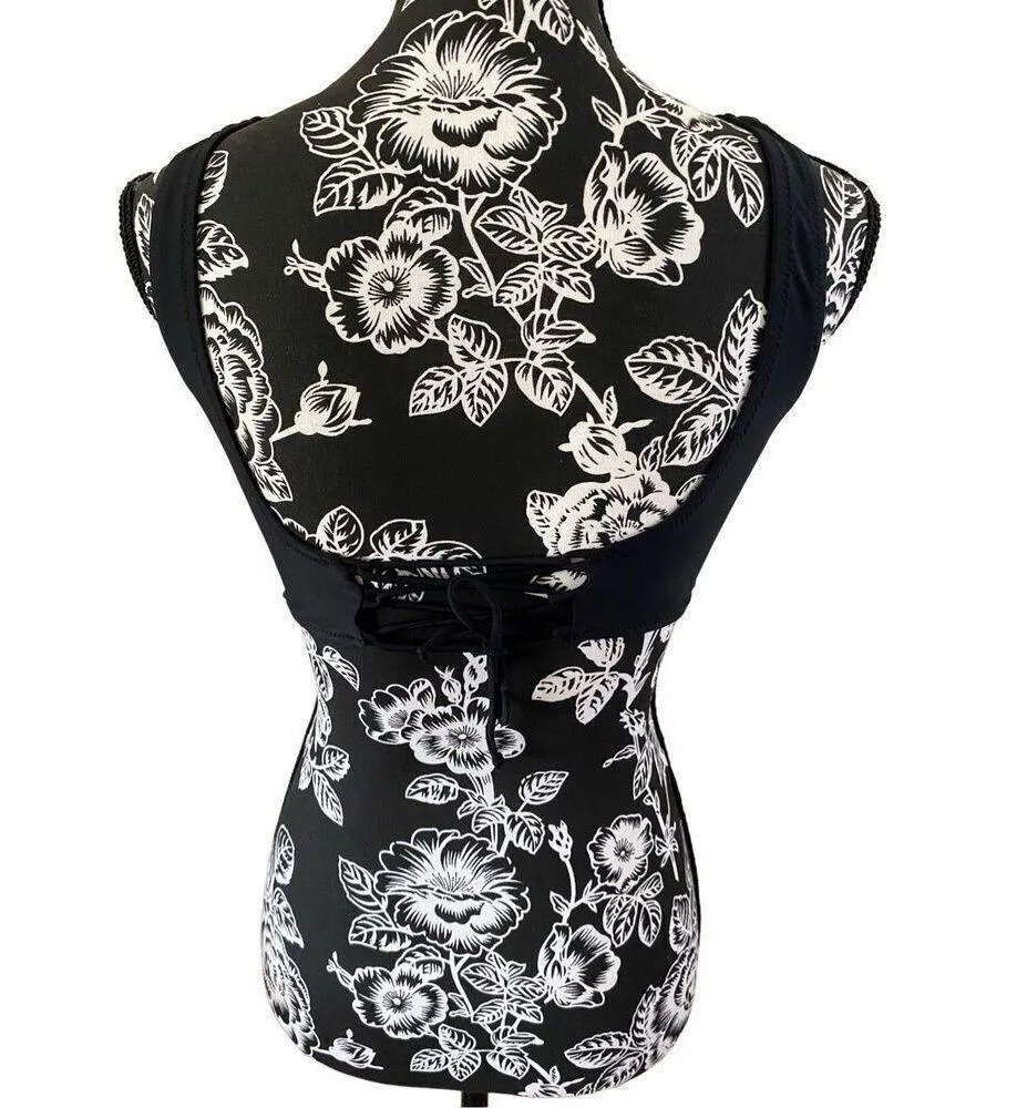 Crossover Corset Style Bikini Top Swimwear Beach Vacation Tie Back Black - Image 3