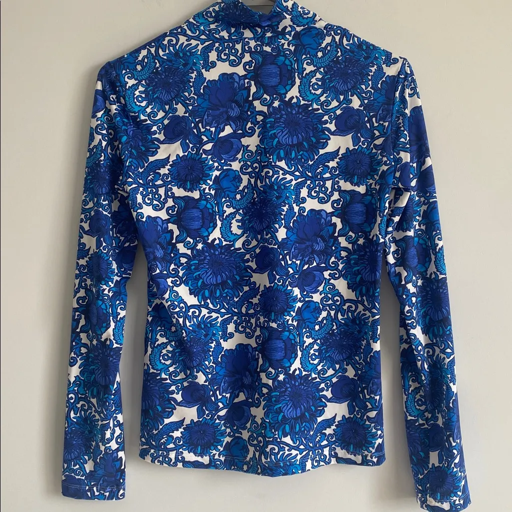 LA DoubleJ Vibrant Blue Patterned Long Sleeve Top Size M - Image 7