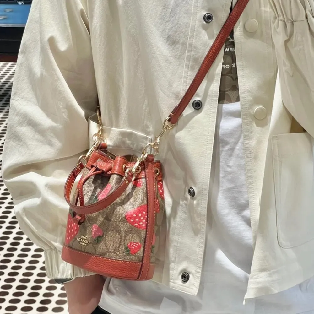 COACH Mini Dempsey Bucket Bag In Signature Canvas With Wild Strawberry CH164 - Image 8