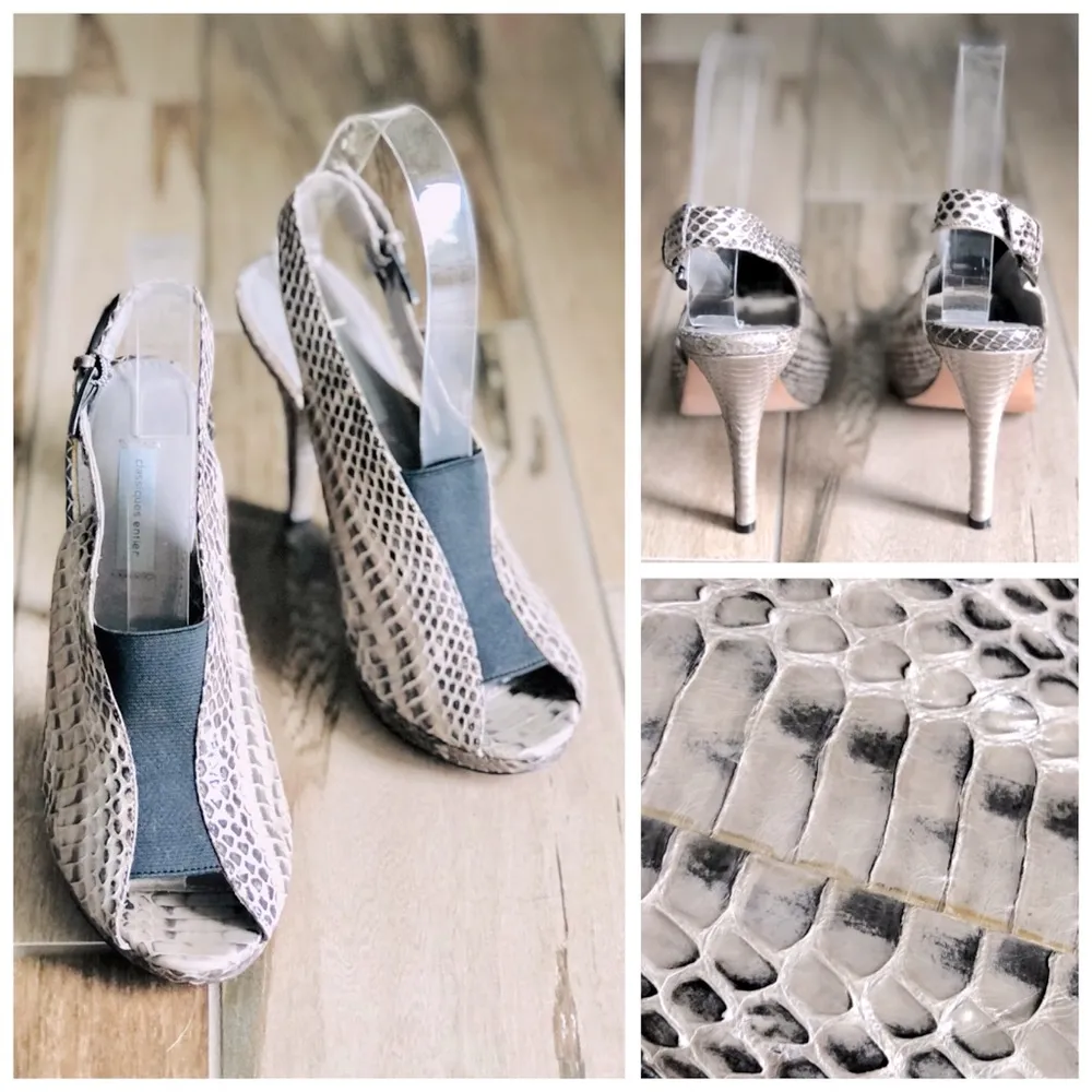 Classiques Entier Embossed Leather Slingback Peep Toe Platform Heels, sz. 6 - Image 6