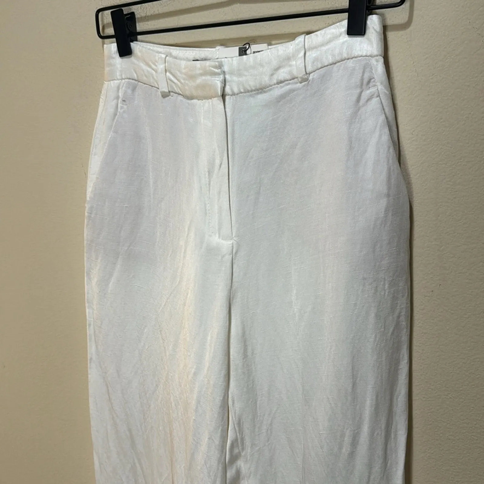 Zara Off-White Shiny Straight Leg Linen Trouser Pants Size XS - Image 2