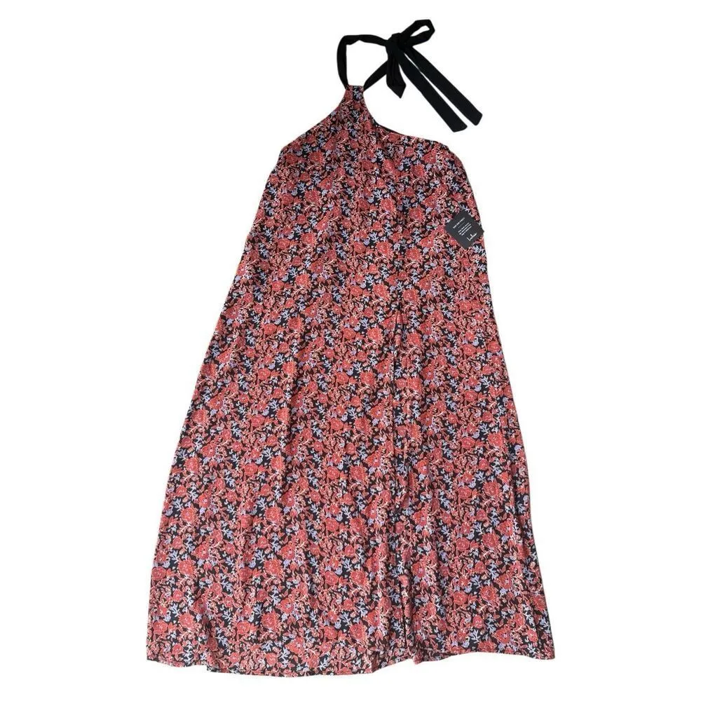 Lulus Floral Black Neck Tie Halter Maxi Dress - Image 6