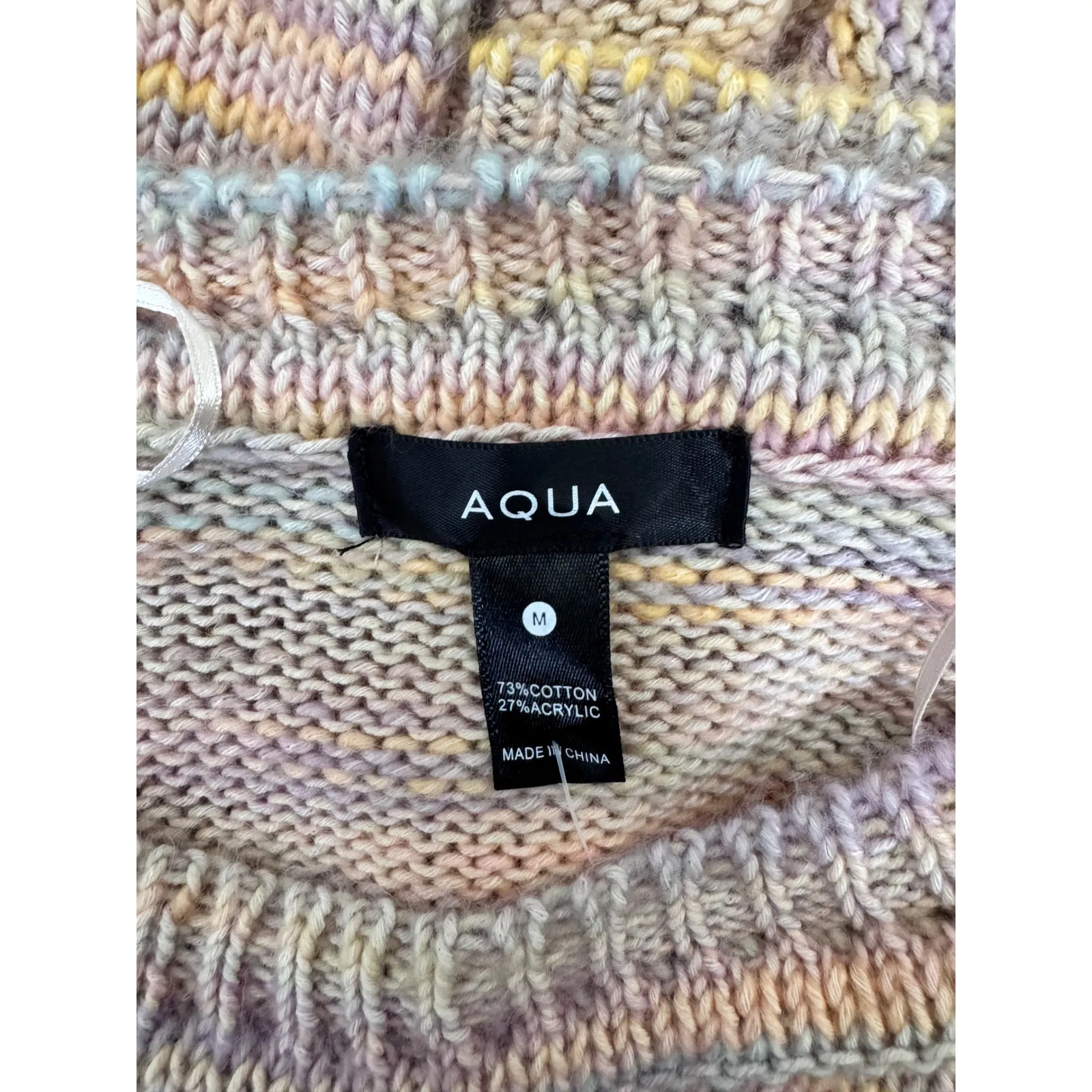 AQUA Pastel Knit Sweater Colorful‎ Striped Pullover Crew Neck Casual Top M - Image 8
