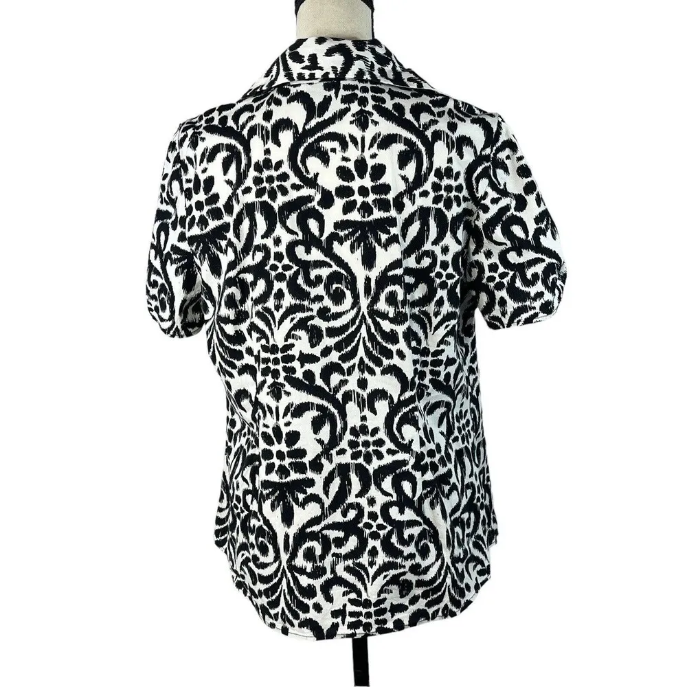 Lane Bryant SZ 14/16 Button-Up Top Floral Puff Sleeves Collared Square Neck - Image 4