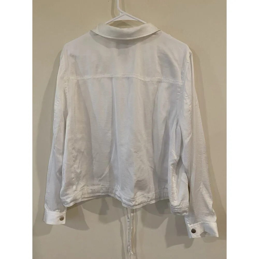 Sejour Nordstrom White Polyester Satin Jeans Style Jacket - Image 2