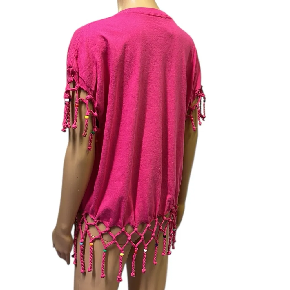 Antigua West Indies Beaded Fringed Pink Caribbean Pink Graphic Tee Womens XL - Image 6