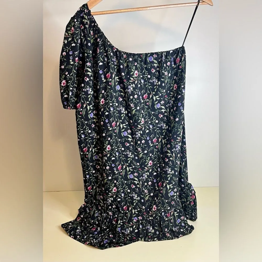 NWOT French Grey one shoulder floral dress - Med - Image 4