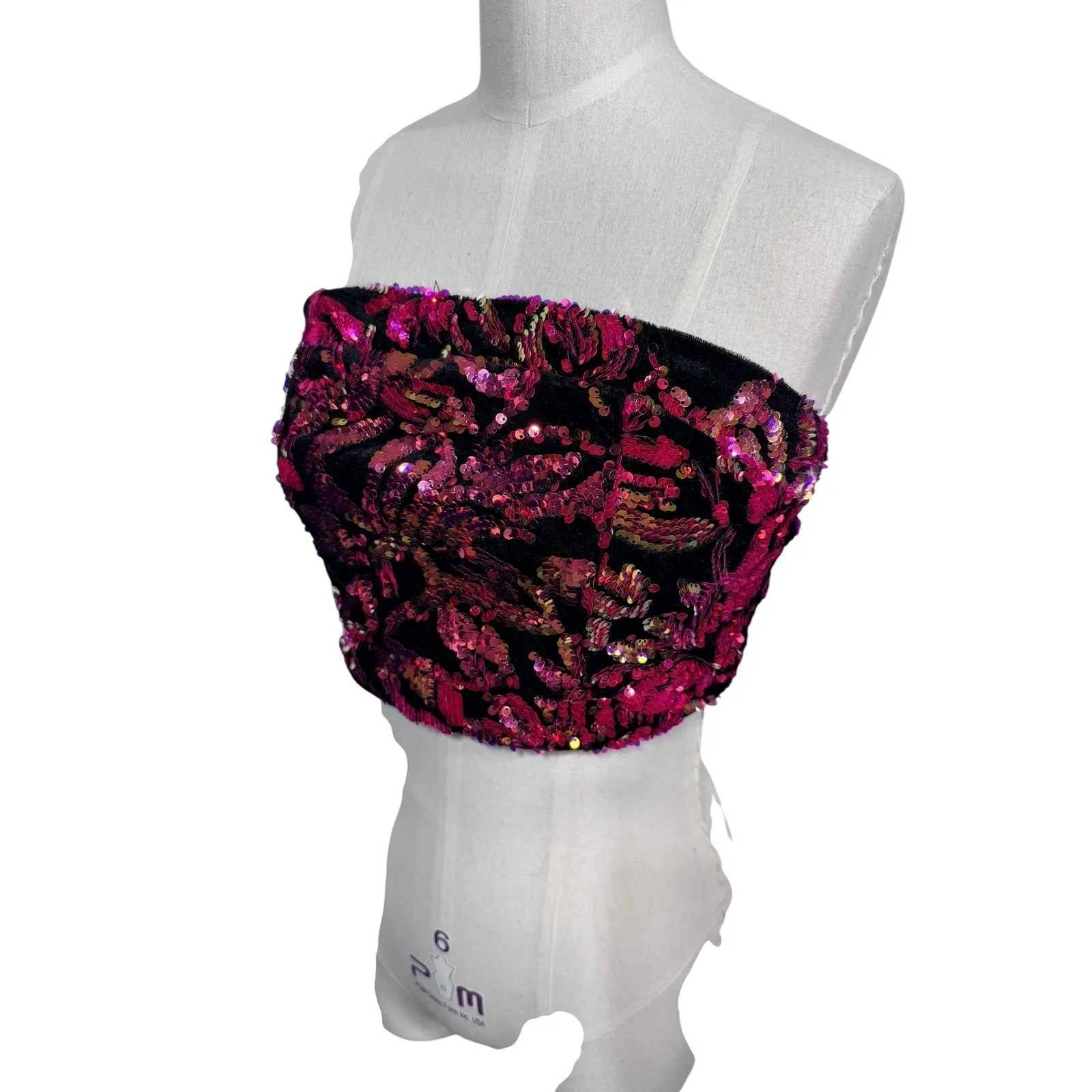 L'Atiste‎ by Amy Sequin Tube Top Strapless Black Pink Glitter Party Crop Top Med - Image 5