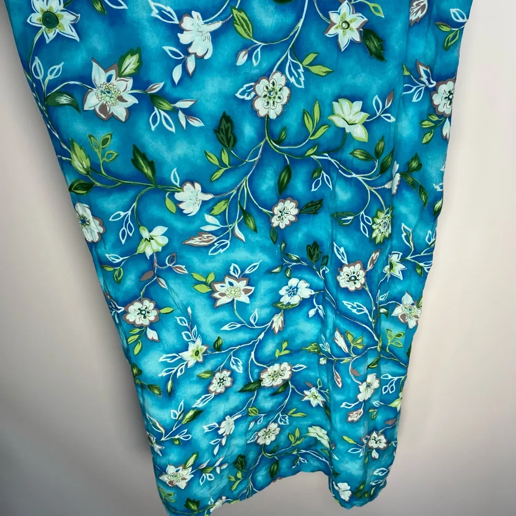 Vintage Blue Floral Maxi Shift Dress Tropical Coastal Cottage Vacay Size S - Image 3
