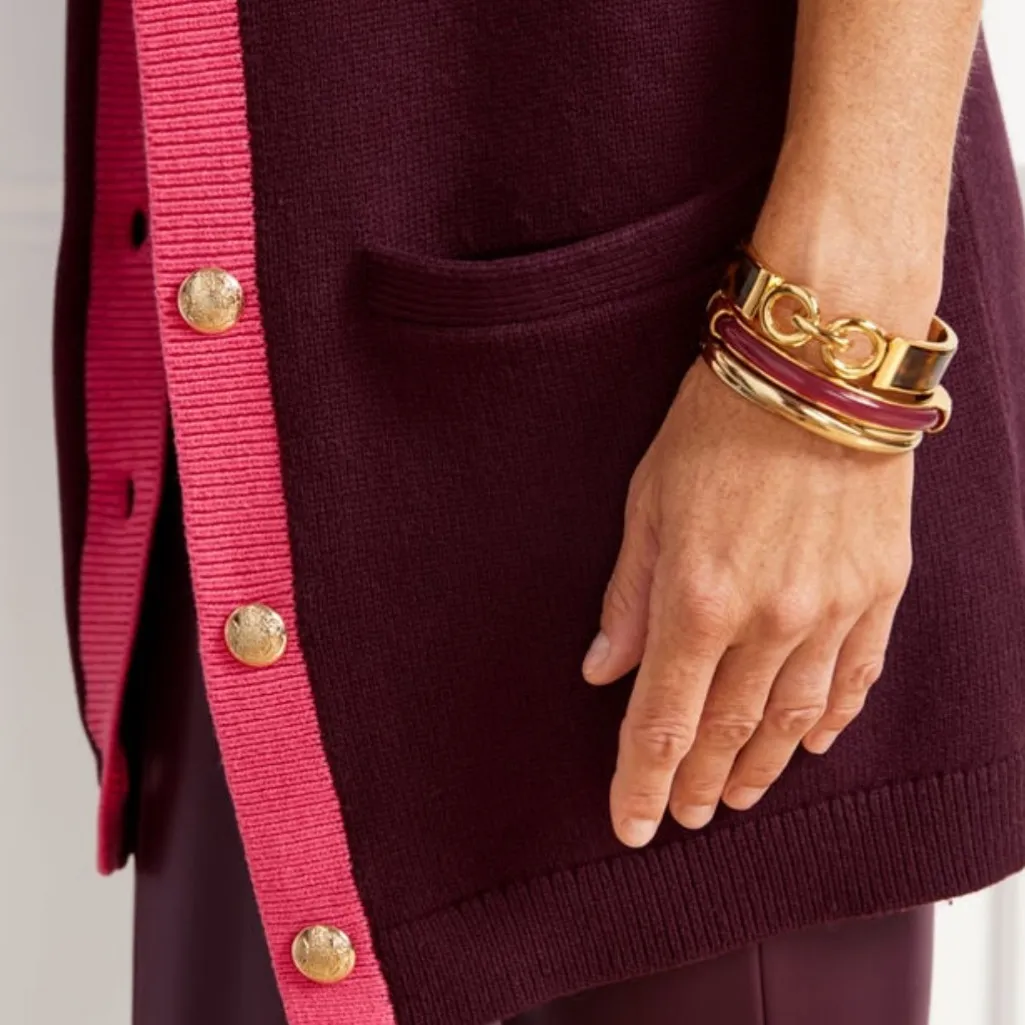 New Talbots V-Neck Tipped Cotton Burgundy Grandpa Cardigan Boyfriend Sweater MP - Image 12