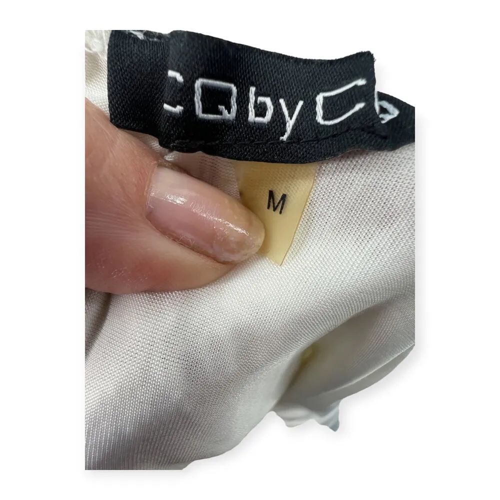 CQ by CQ | M | Ivory Diamond Lace Maxi Long High Neck Dress Halfway Lined Sheer - Image 6