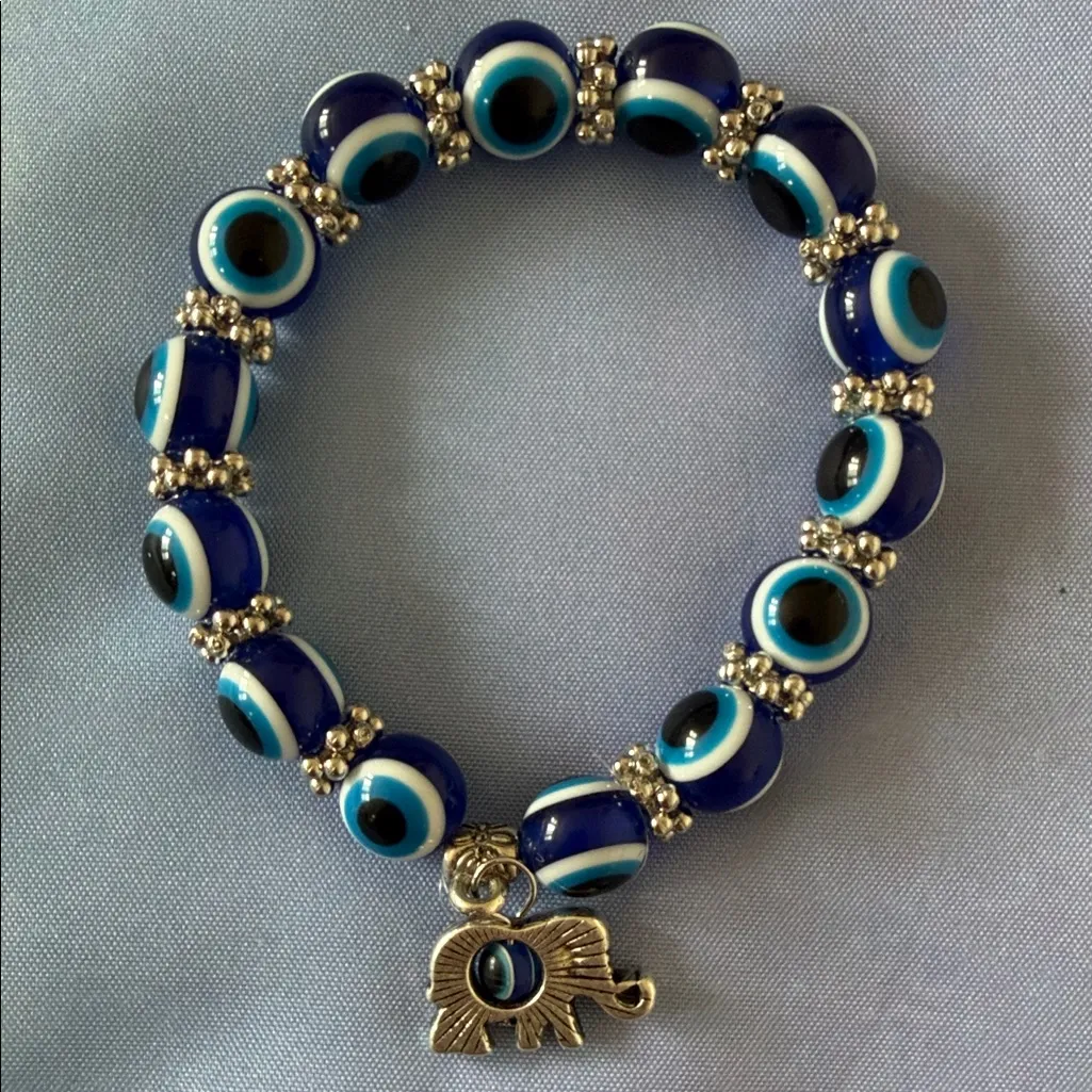 Blue Evil Eye Bracelet with Elephant Charm - Image 2