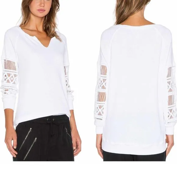 Pam & Gela Hi-Low Lace Long Sleeve Sweatshirt White XS - Image 2