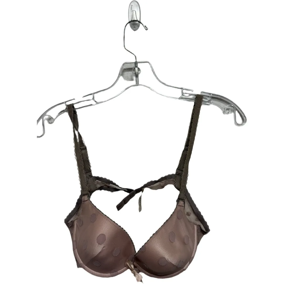 Huit Polka Dot Mesh Lace Lined Cup Push Up Bra Lingerie Size 36B Pink Brown - Image 2